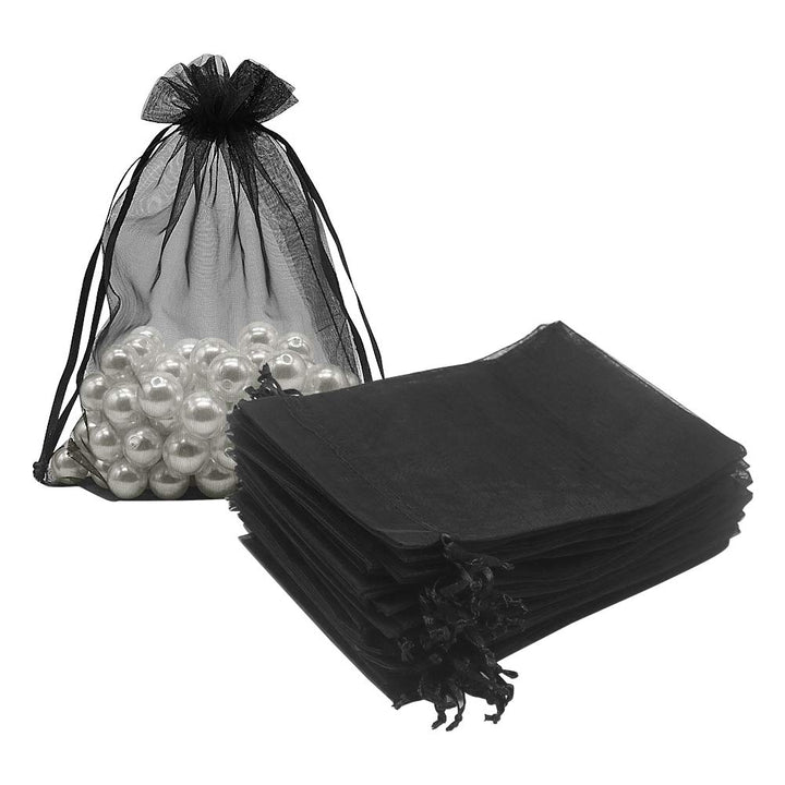 Black Organza Bags 5x7 inch 100pcs, Mesh Candy Bags Jewelry Pouches Drawstring Empty Sachet for Present Wedding Giveaways