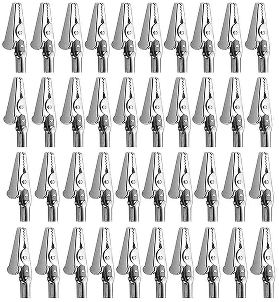 Alligator Clip Spring Clamps 51mm/2inch test line Crocodile Clip Silver Tone Alligator Clips Nickel Plated Crocodile Clamps, used in laboratory electric testing work and Cable Lead Clip 40Pcs