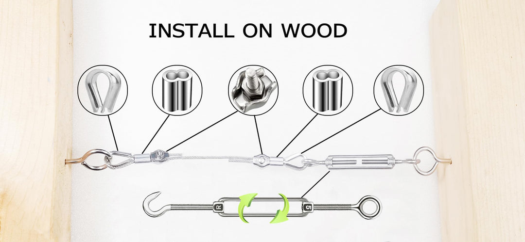 1/16 Wire Rope Kit,String Light Hanging Kit , Outdoor Light Guide Wire, 100M/328FT Vinyl Coated Stainless Steel Cable Wire for Outdoor,Garden,Kitchen,Craft with Turnbuckle (50M, 165FT, 95)