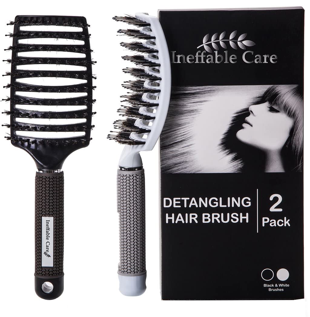 Boar Bristle Hair Brush set – Curved and Vented for Wet and Dry Detangling Hair Brush for Women Long, Thick, Thin, Curly &amp; Tangled Hair Vent Brush - Stocking Stuffers Gift kit