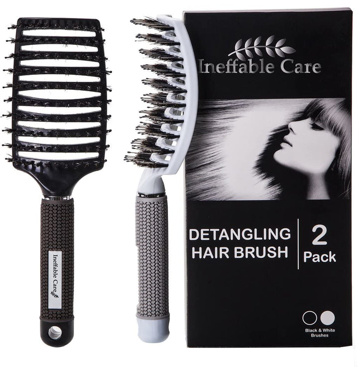 Boar Bristle Hair Brush set – Curved and Vented for Wet and Dry Detangling Hair Brush for Women Long, Thick, Thin, Curly &amp; Tangled Hair Vent Brush - Stocking Stuffers Gift kit