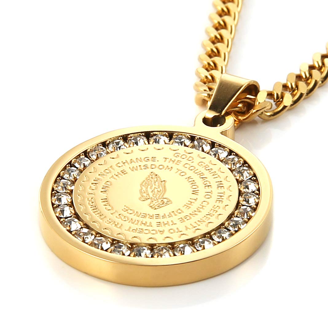 HZMAN Serenity Prayer Cross Stainless Steel Pendant Nec
