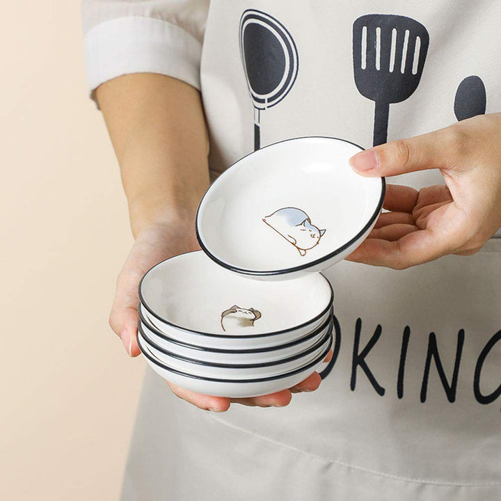 6pcs Cute Cat Multipurpose Ceramic Sauce Dish Seasoning Dishes Sushi Dipping Bowl Appetizer Plates