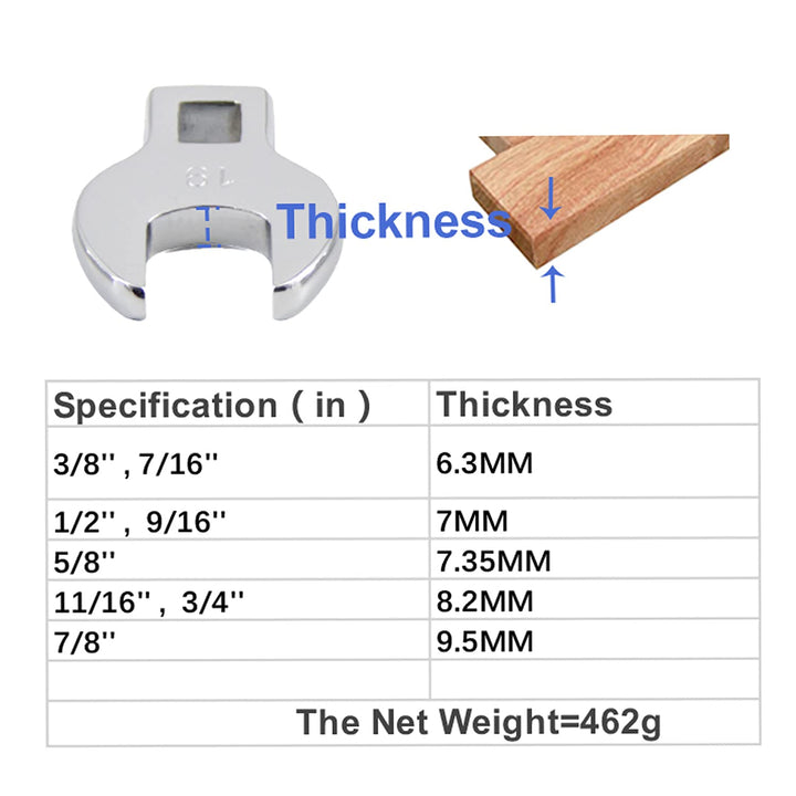 3/8” Drive Crowfoot Wrench Set, Crows Foot and Wrench, SAE Size 3/8 7/16 1/2 9/16 5/8 11/16 3/4 7/8 with Ratchet Handle