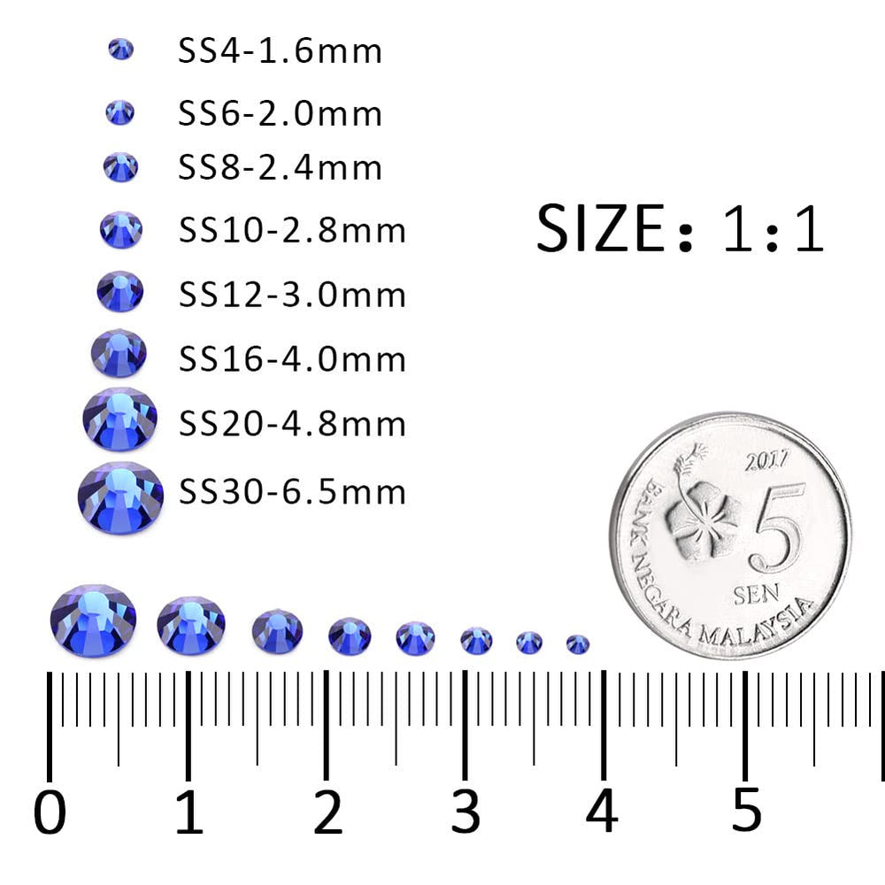 Crystal Rhinestones - Flatback Colored Jewels for Crafting, Nail Art, Clothes, Shoes, Bags, DIY Decoration - Round Gemstones for Fabric, Acrylic, Plastic, Decor - Blue Rhinestones 1440Pcs SS10