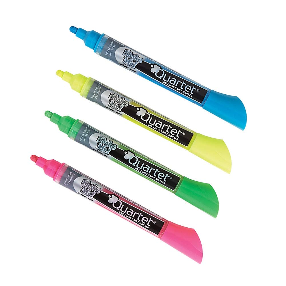 Dry Erase Markers, Glass Whiteboard Markers, Bullet Tip, White Board Dry Erase Pens for Teachers, Home School & Office Supplies, Assorted Neon Colors, 4 Pack (79551)