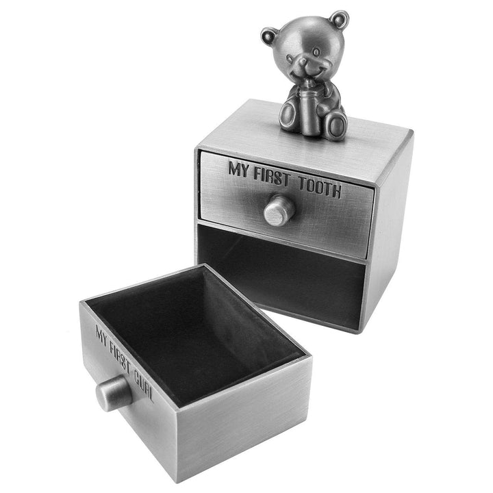 Mogoko First Haircut Keepsake Baby First Tooth Keepsake Box Set Zinc Alloy Cartoon Books Kids Teeth Holder Tins For Baby Boys Girls Toddler Gift 2Pcs/Set