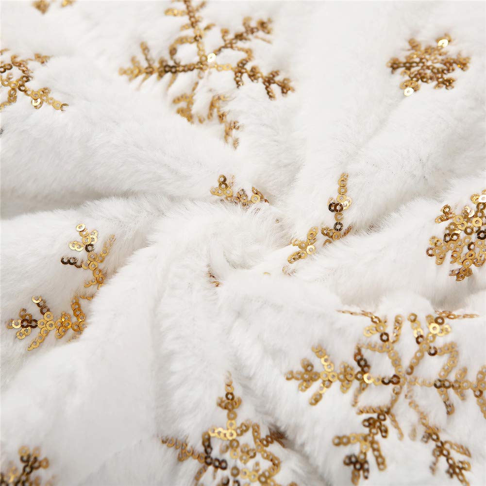 Sattiyrch Sequin Christmas Tree Skirt with Golden Snowf