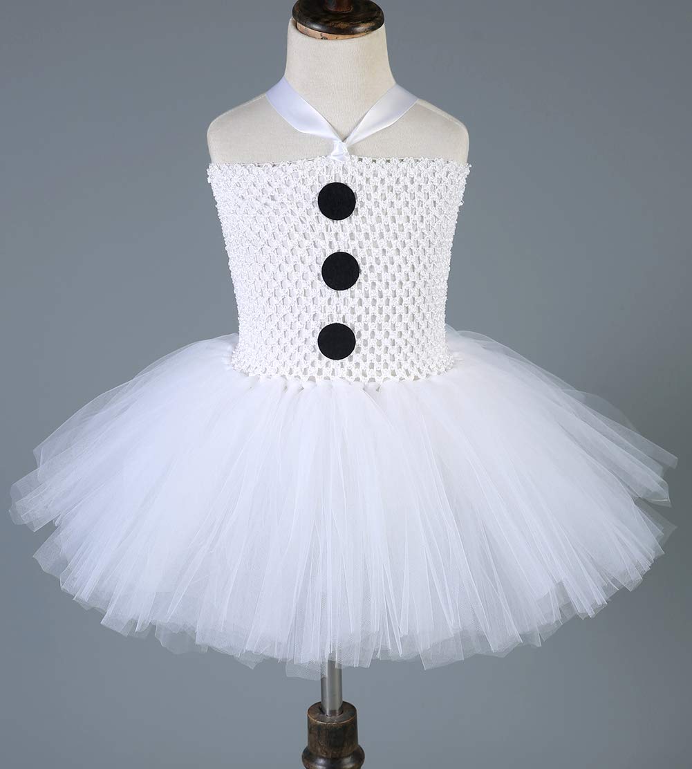 Snowman Costume Baby Girls 1st Christmas Outfit White Tutu Dress with Scarf and Hat (Snowman with Headwear)