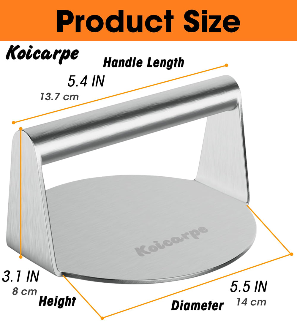 Burger Press- 5.5-Inch Grill Burger Smasher Hamburger Patty Maker Stainless Steel Meat Grinder for Perfect Homemade Hamburgers - Ideal for Beef and BBQ Barbecue