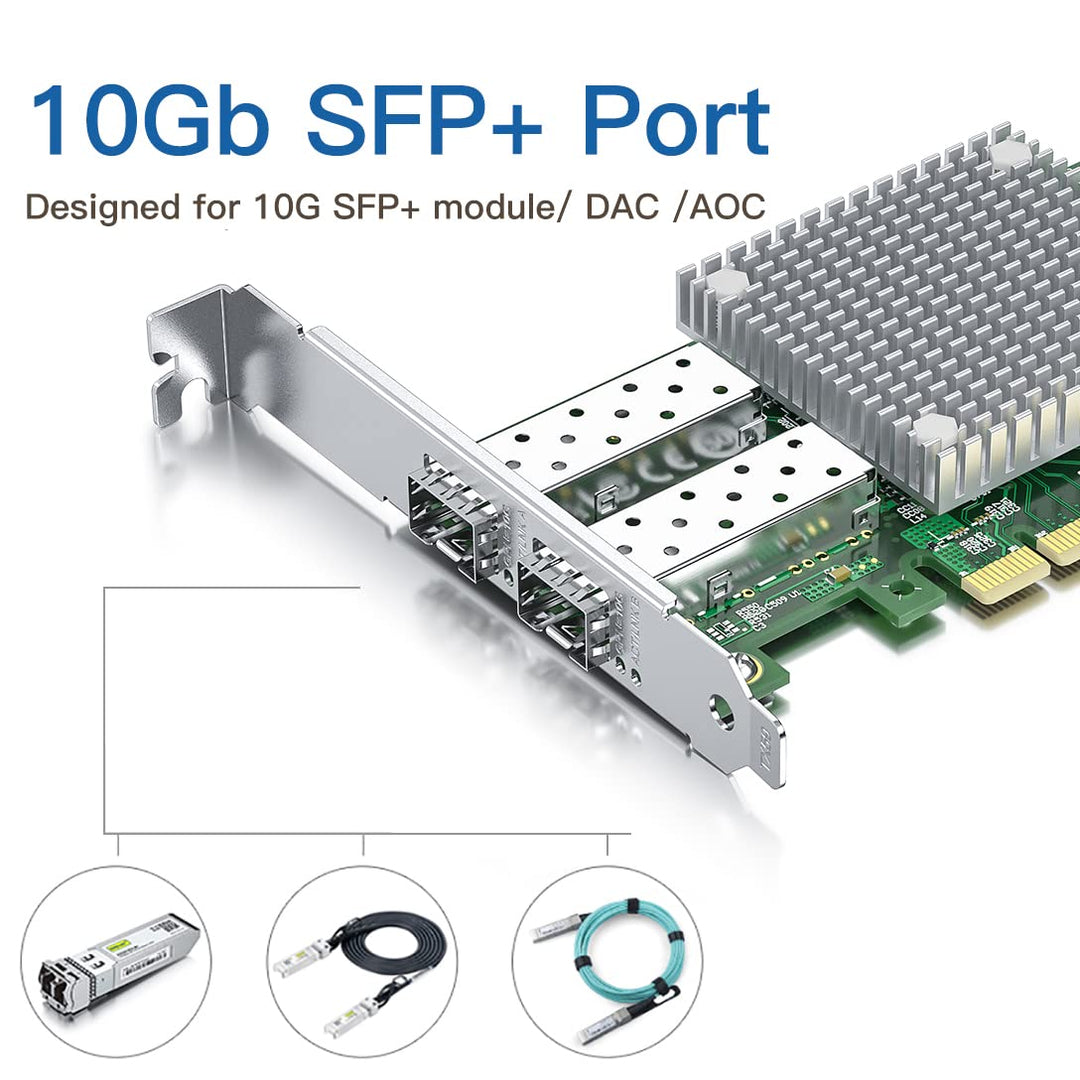 10Gb SFP+ PCI-E Network Card NIC, with Broadcom BCM57810S Chip, Dual SFP+ Port Card, PCI Express X8, Ethernet LAN Adapter Support Windows/Windows Server/Linux/VMware Esxi