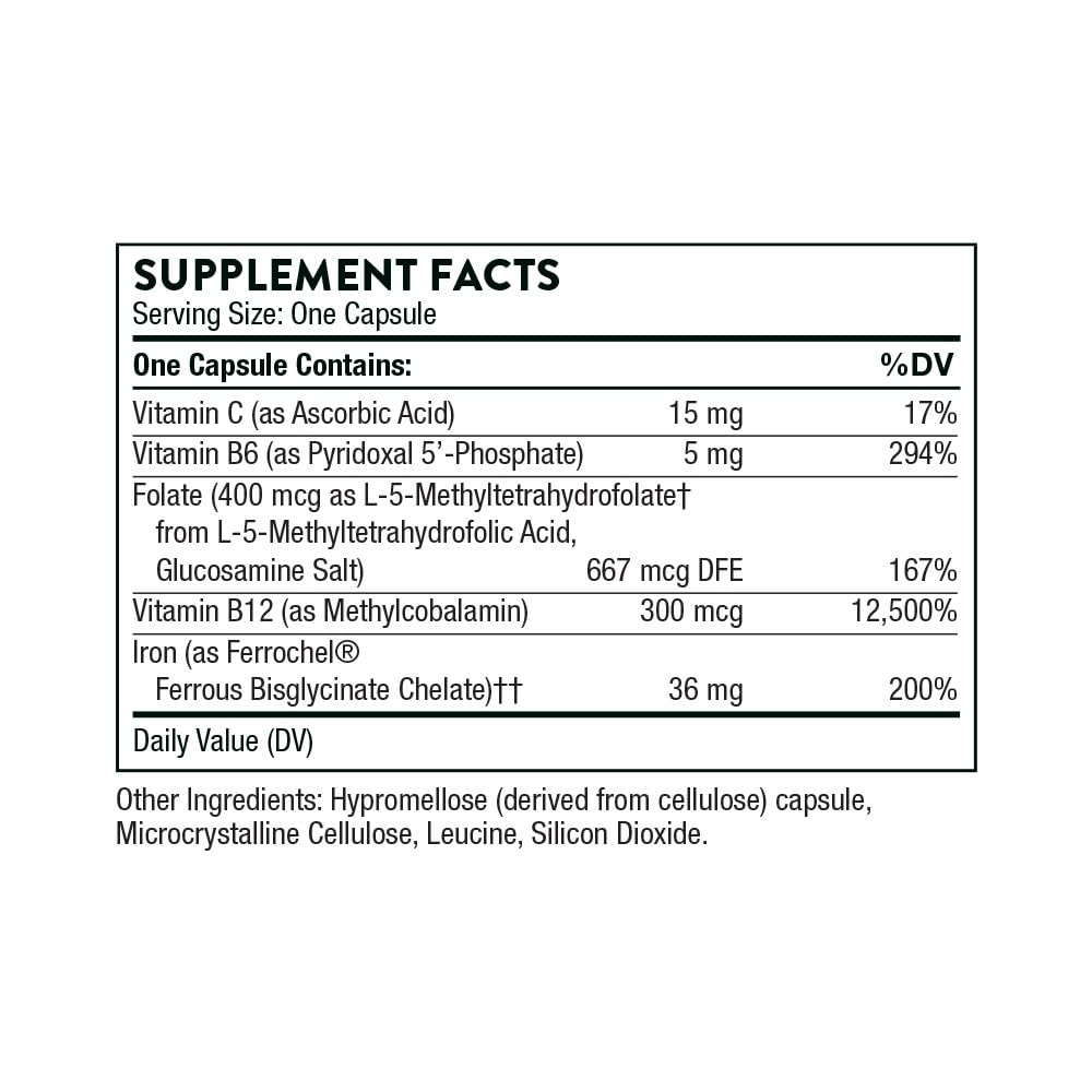 Ferrasorb - 36 mg Iron with Essential Nutrients - Complete Blood Support Formula* - Elemental Iron, Folate, B and C Vitamins for Optimal Absorption - Gluten-Free - 60 Capsules