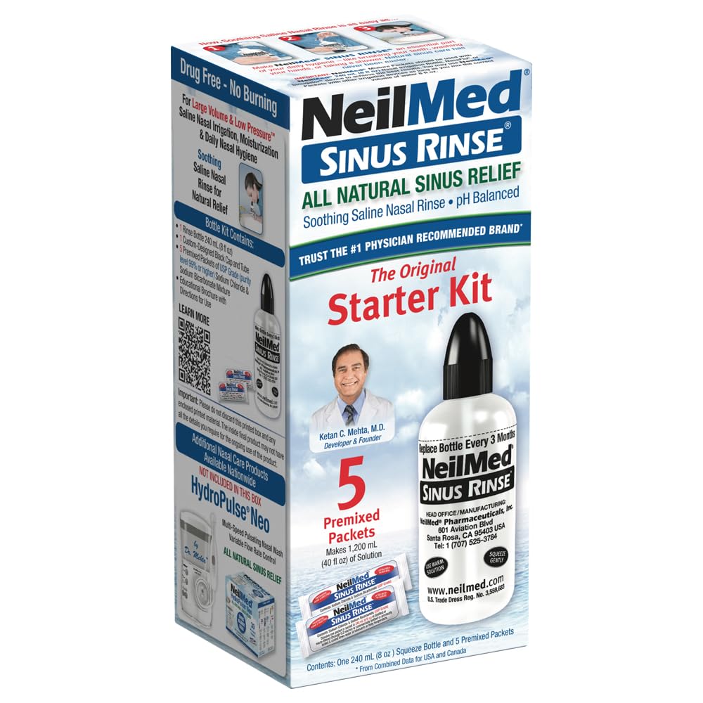 NeilMed Sinus Rinse Starter Kit with 5 Premixed Saline 