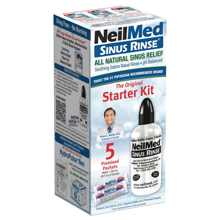 NeilMed Sinus Rinse Starter Kit with 5 Premixed Saline 