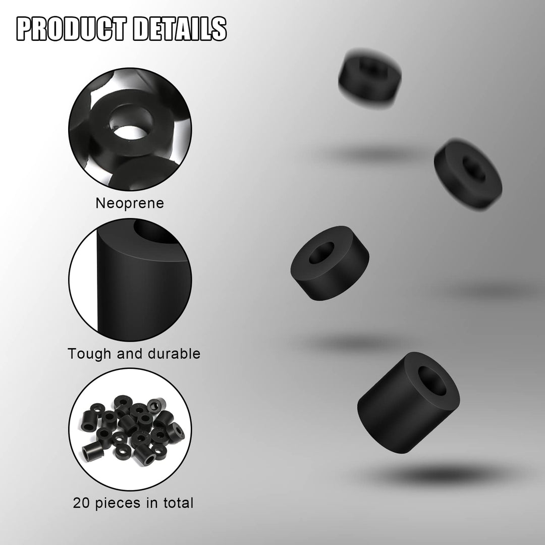 20pcs Round Neoprene Spacer, Multi Purpose Rubber Grommets Black Rubber Washers Anti Vibration Spacer for Home Car Accessories (4 Sizes)