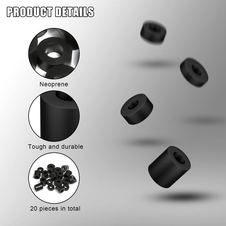 20pcs Round Neoprene Spacer, Multi Purpose Rubber Grommets Black Rubber Washers Anti Vibration Spacer for Home Car Accessories (4 Sizes)