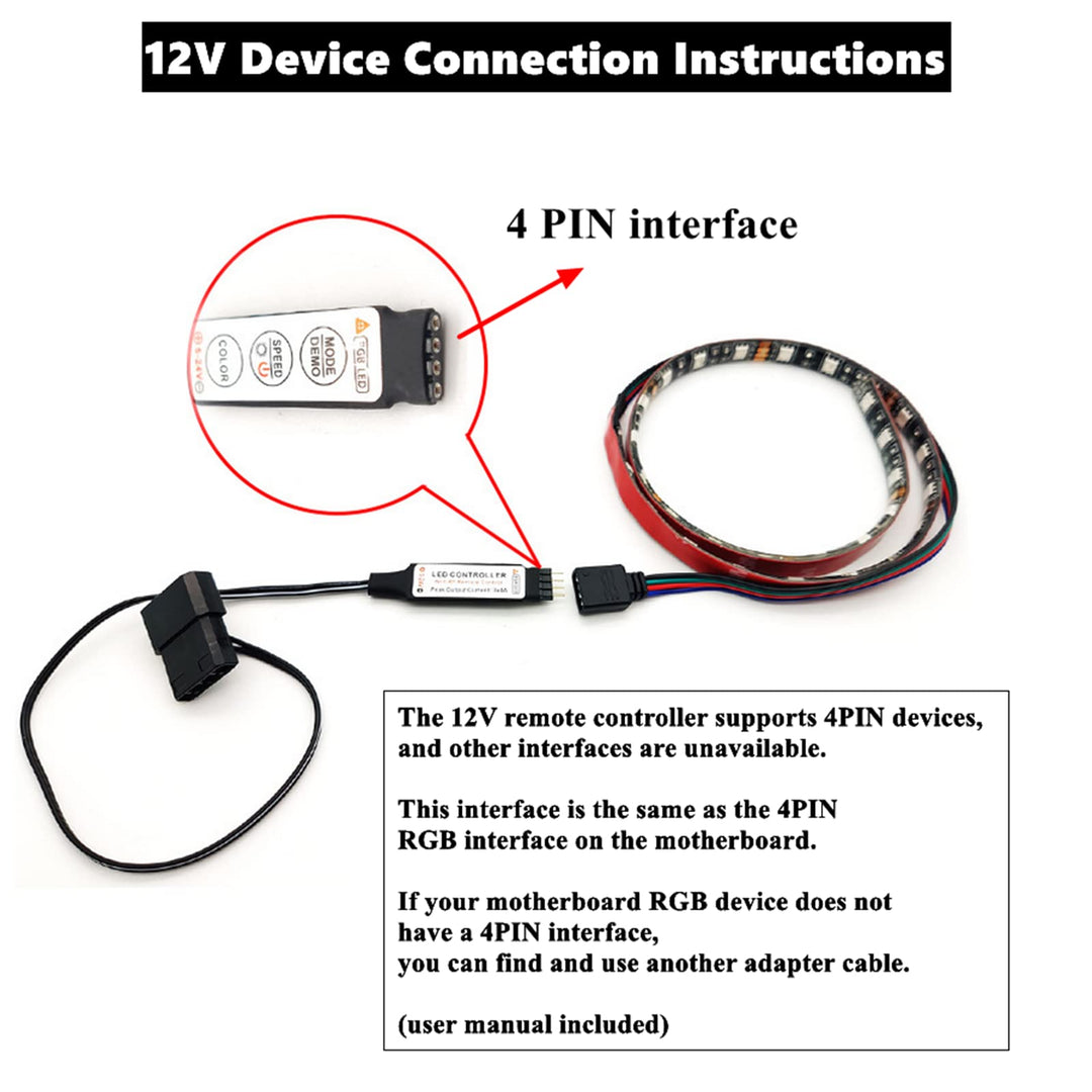 Computer Fan Lighting Effect Controller, 12V 4-Pin RGB Fan Equipment Connect Cable Control Remote Controller with On/Off Swtich and Brightness Adjustment