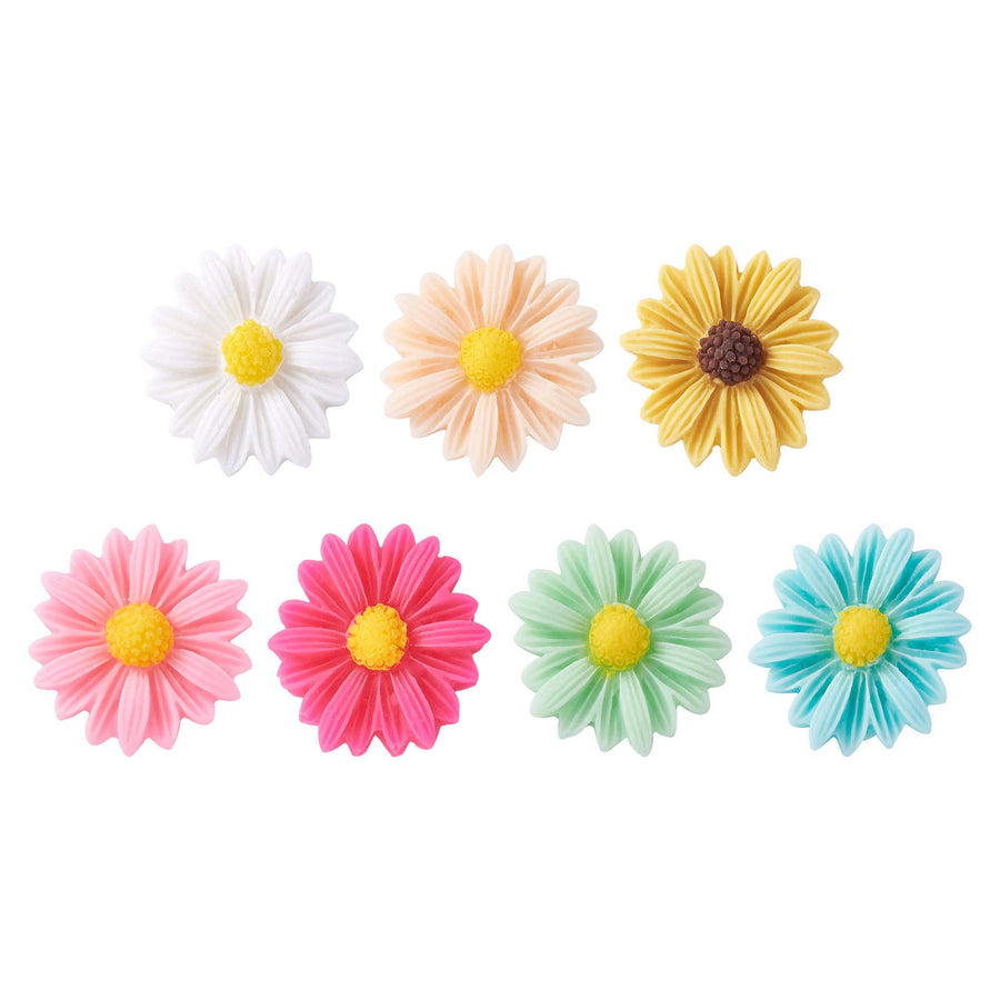 20Pcs Flatback Resin Daisy Flower Cabochons Deco 23x22mm Random Mixed Colors Undrilled Floral Cameo Charms for Scrapbooking Embellishments Craft Jewelry Making