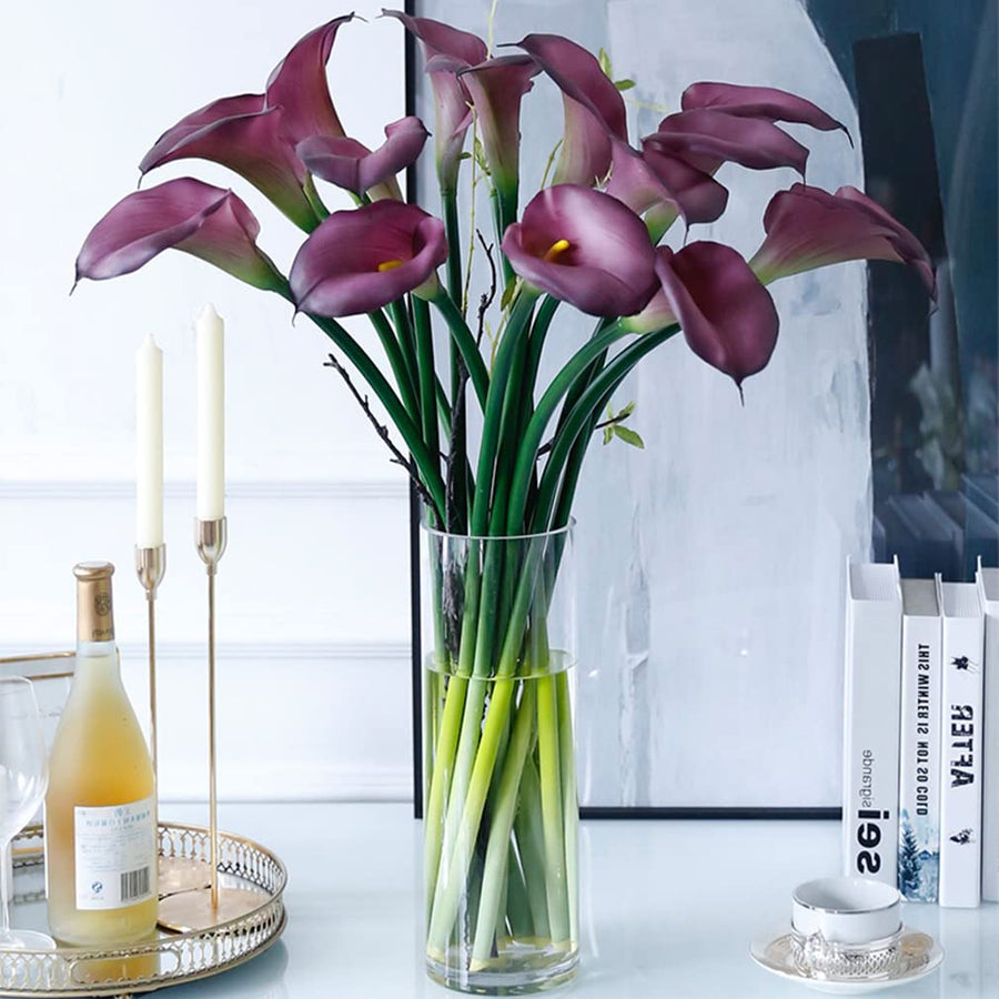 Artificial Flowers Calla Lilly 25.6'' Large Latex Fake Bouquet Soft Real Touch Long Stem Plants 5 Pcs for Home,Living Room,Bedroom,Dining Table,Office,Weddings Party Garden Décor(Purple)