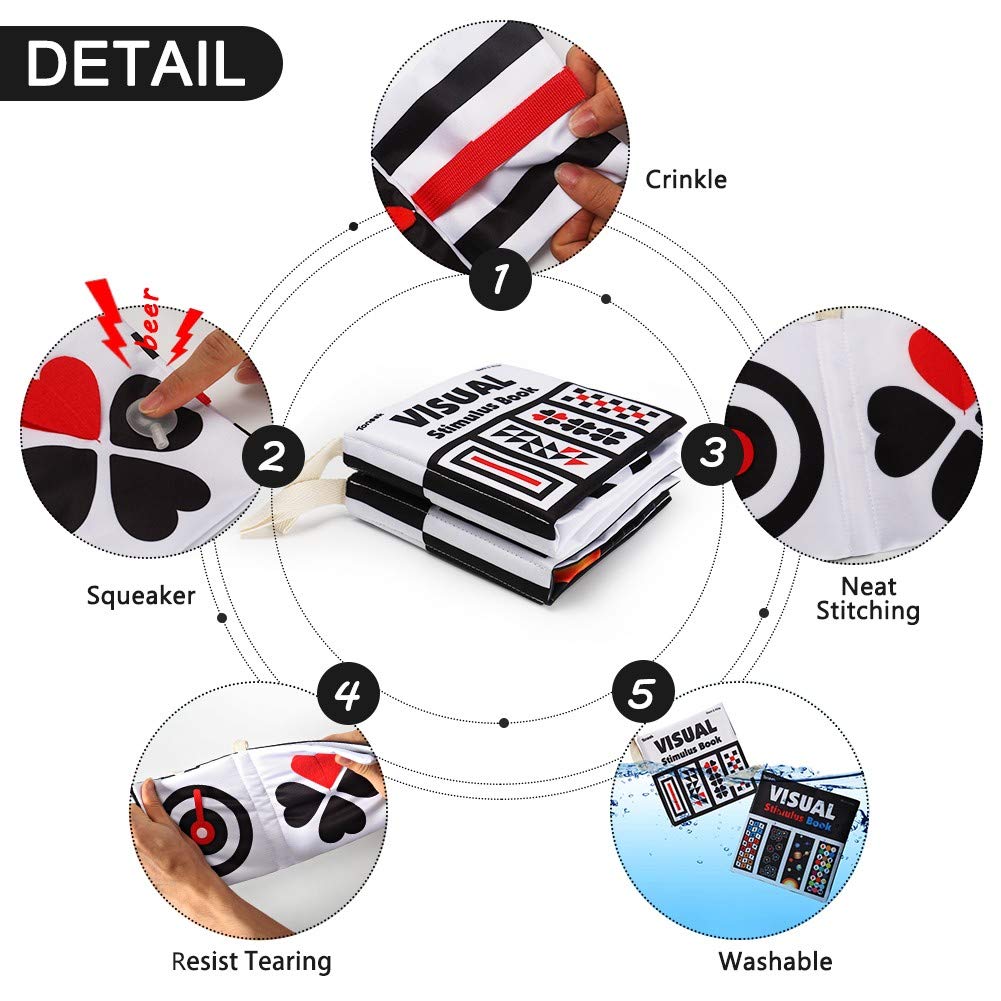 beetoy My First Soft Book, 2 PCS Nontoxic Fabric Baby Cloth Activity Crinkle Soft Black and White Books for Infants Boys and Girls Early Educational Toys Perfect for Baby Shower
