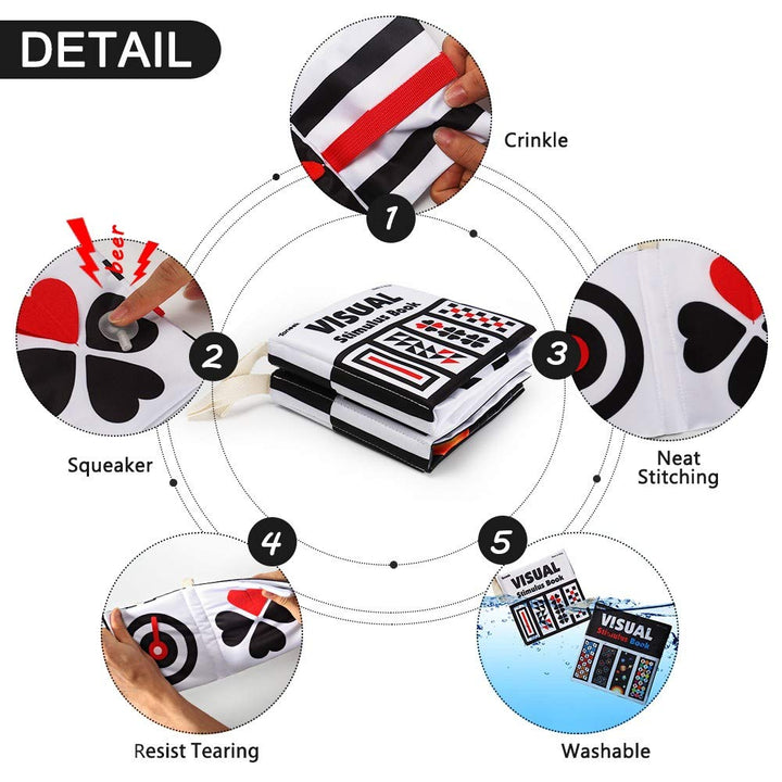 beetoy My First Soft Book, 2 PCS Nontoxic Fabric Baby Cloth Activity Crinkle Soft Black and White Books for Infants Boys and Girls Early Educational Toys Perfect for Baby Shower