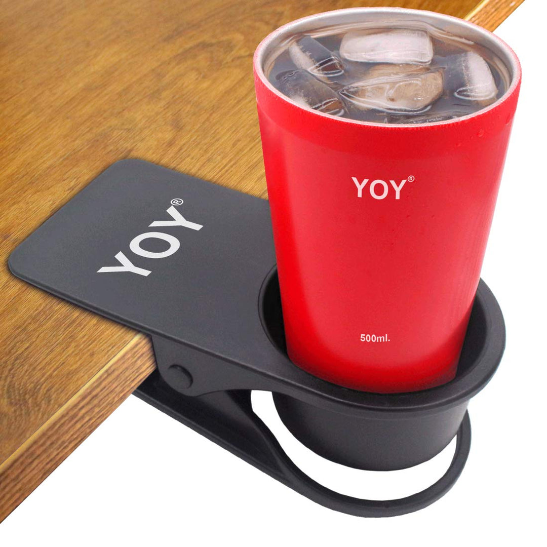 Drink Cup Holder Clip - Table Desk Side Water Glass Beer Bottle Beverage Soda Coffee Mug Holder Cup Saucer Clip Design for Home Office, Black