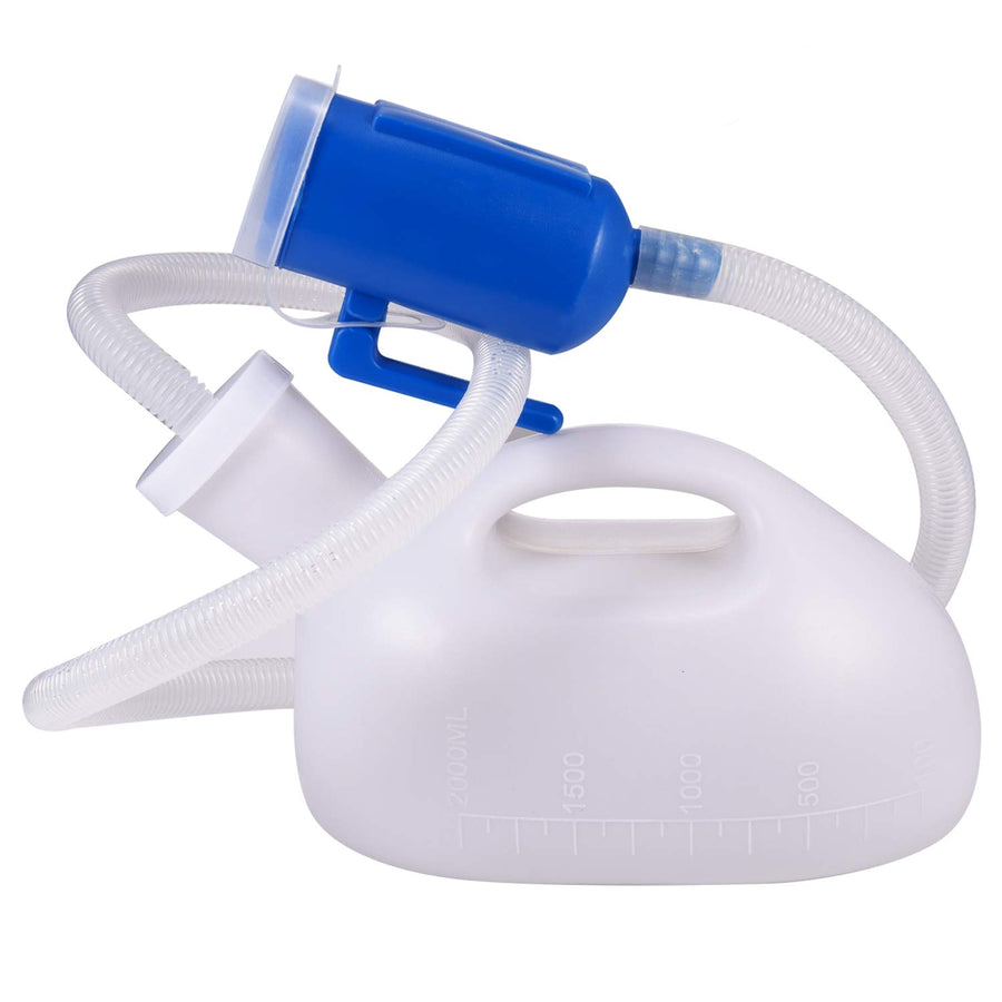 Men Reusable Pee Jug Male Urine Bottle 47.2 Long Tube with Lid Portable Thicken Men's Potty 2000ml for Hospital Camping Car Travel Toilet Universal Urinals