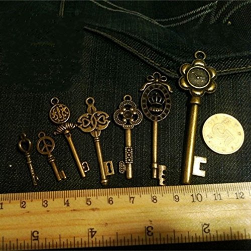 Vintage Skeleton Keys Charm Set Royal Key in Antique Bronze Pack of 12 Keys, 12 Different Style, No Repeat