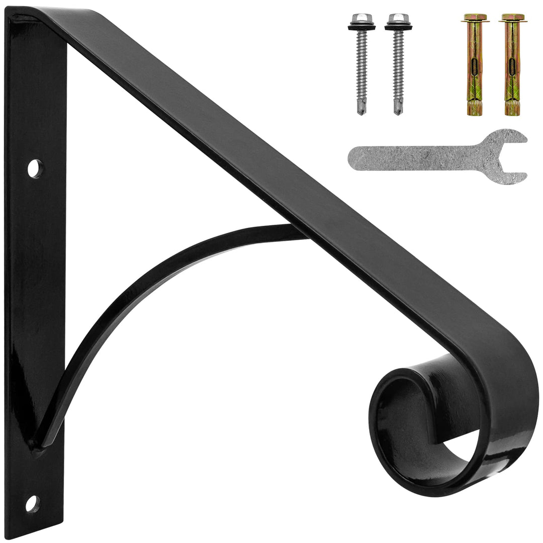 FS02 Wall Mounted Hand Railing Fit for 1-2 Steps,Handrails for Outdoor Steps, Wrought Iron Stair Railing,Simple Installation Wall Mounted Stair Handrail,Black