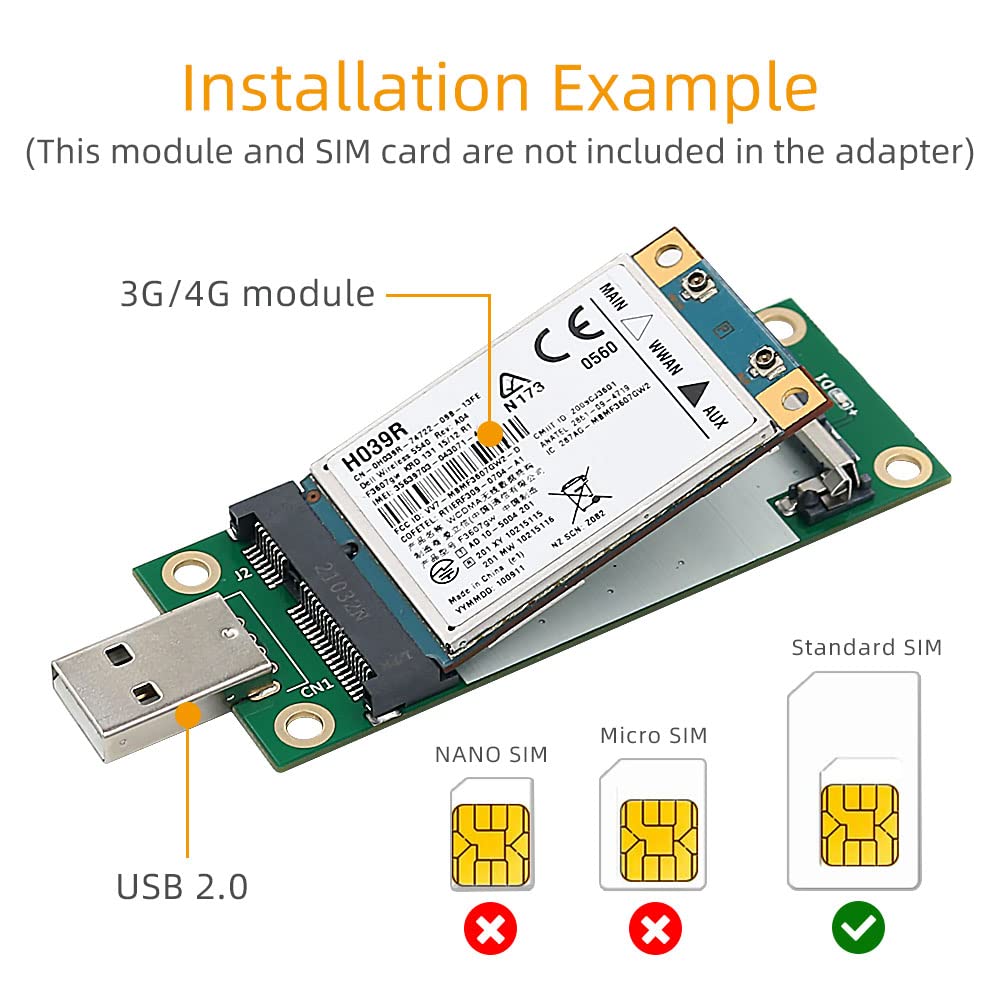 Mini PCI-E to USB Adapter with SIM Card Slot for Module