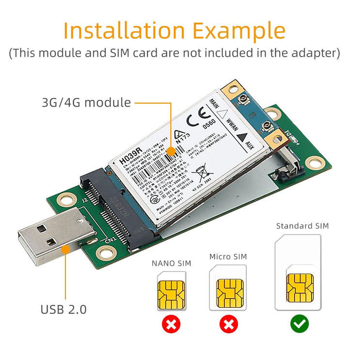 Mini PCI-E to USB Adapter with SIM Card Slot for Module