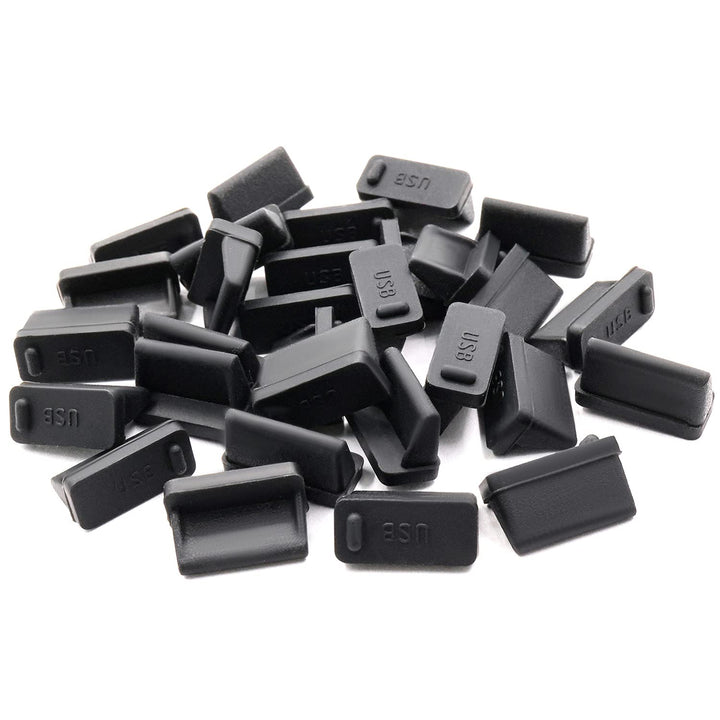 30 Pcs Silicone USB Cap Port Cover Anti Dust Protector for Female End Black