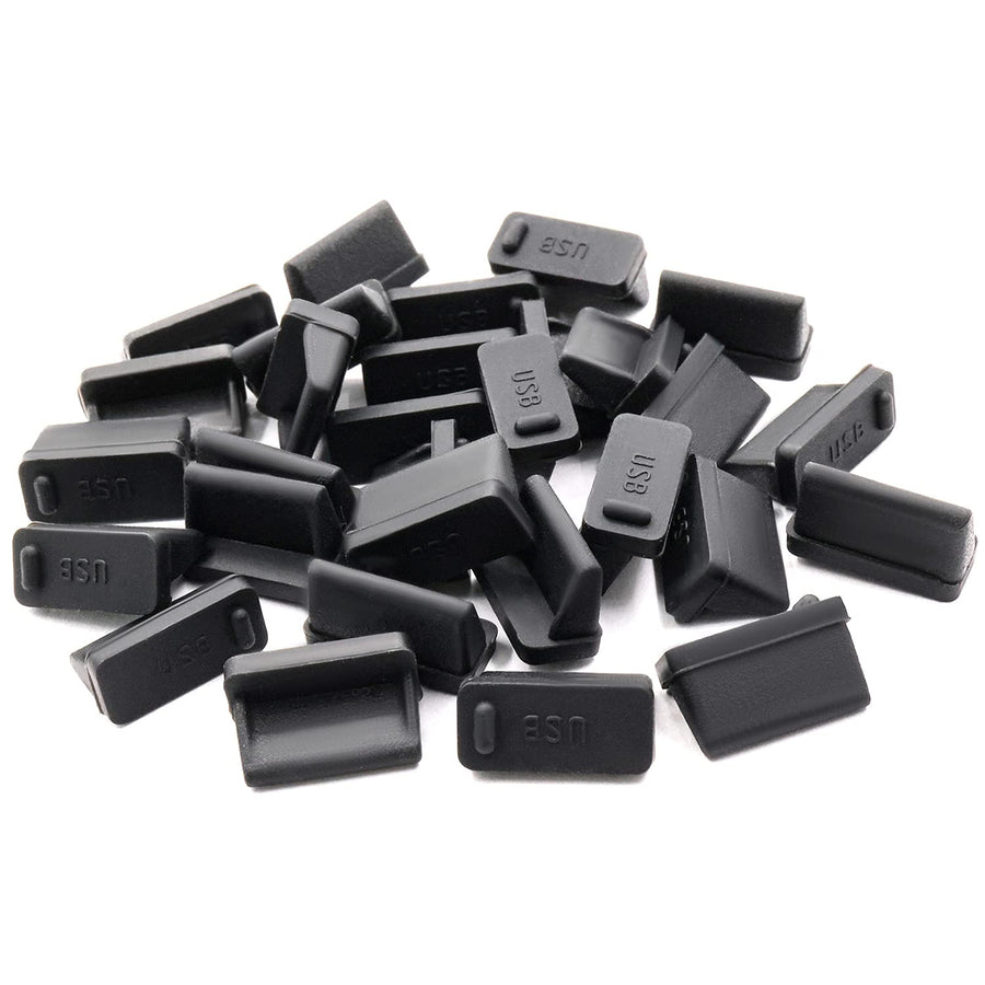 30 Pcs Silicone USB Cap Port Cover Anti Dust Protector for Female End Black