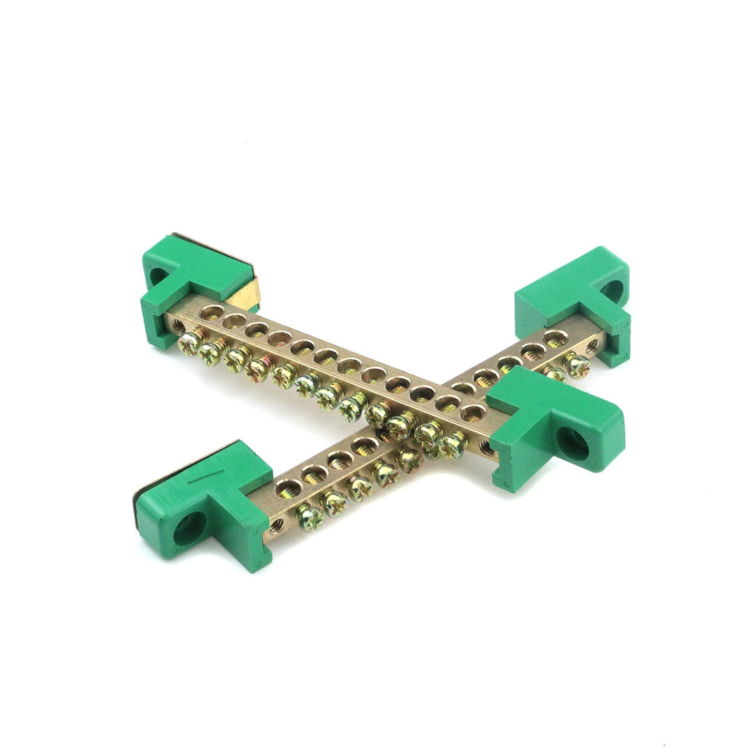 Terminal Bus Bar 12 Positions Screw Brass Terminal Grounding Strip Bus Bar Block Green Terminal Block Pack of 5