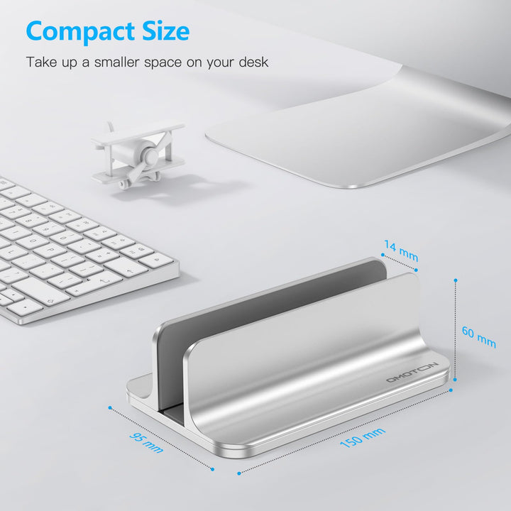 Vertical Laptop Stand Holder, Desktop Aluminum Stand for MacBook with Adjustable Dock Size, Fits All MacBook, Surface, Chromebook and Gaming Laptops (Up to 17.3 inches), Silver