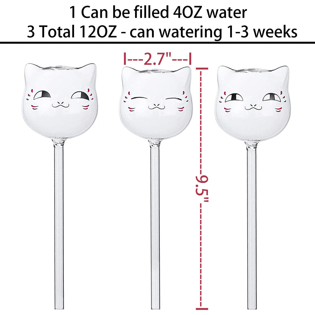 3 Pack Plant Waterer Self Watering Globes, Cute Cat Transparent Mini Durable Clear Glass Aqua Bulbs for Indoor, Automatic Plant Watering Devices, Gifts for Family and Friends