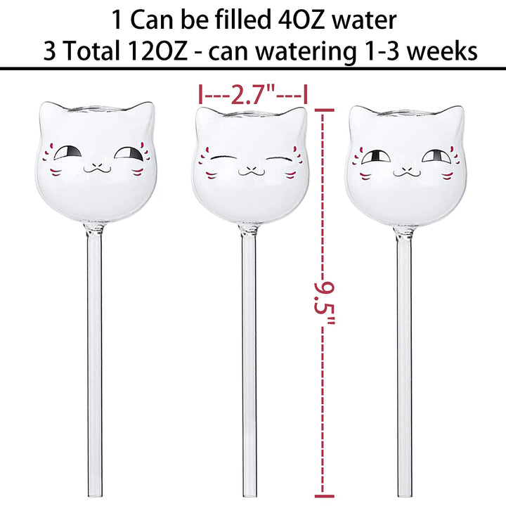 3 Pack Plant Waterer Self Watering Globes, Cute Cat Transparent Mini Durable Clear Glass Aqua Bulbs for Indoor, Automatic Plant Watering Devices, Gifts for Family and Friends
