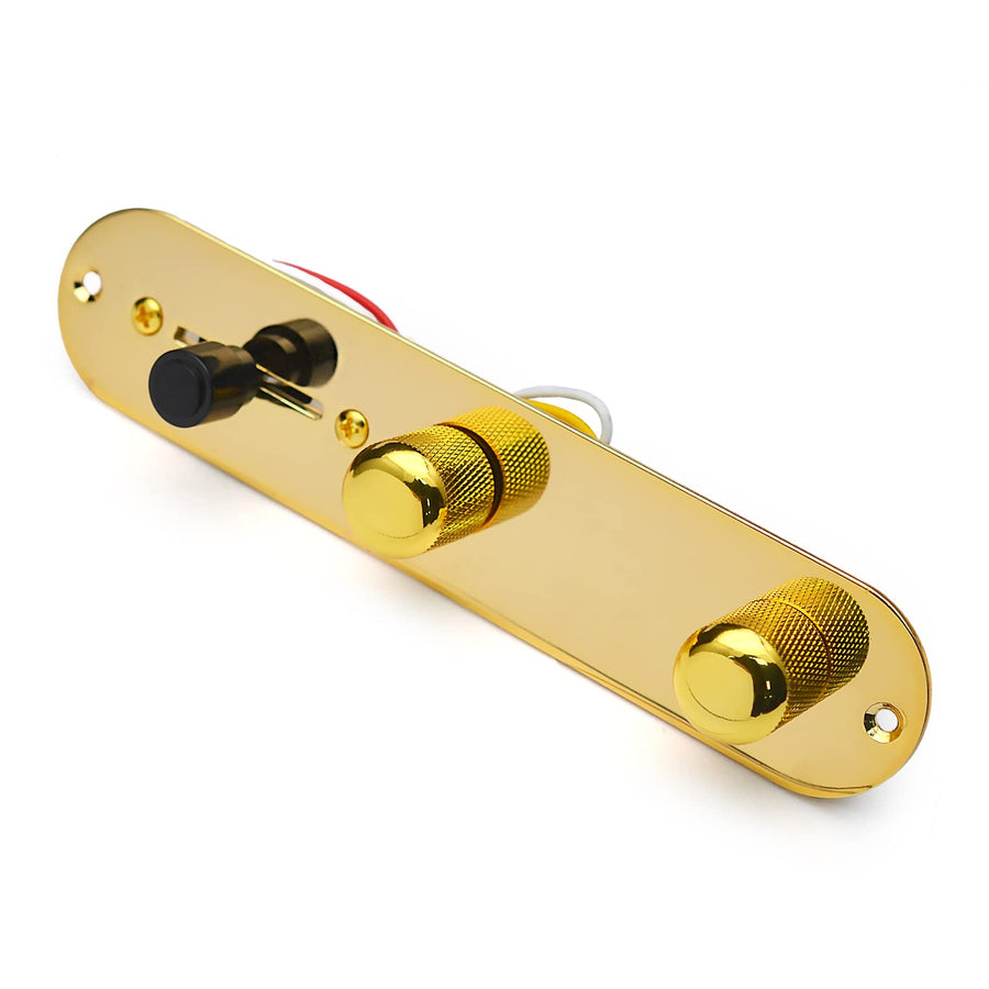 Guitar Control Plate Loaded Gold/Nickel with 3 Way Switch 500K Tone and Volume Knob Prewired Screws Output Jack for Fender Tele/Telecaster Gibson Sg Electric Guitar Parts Replacement