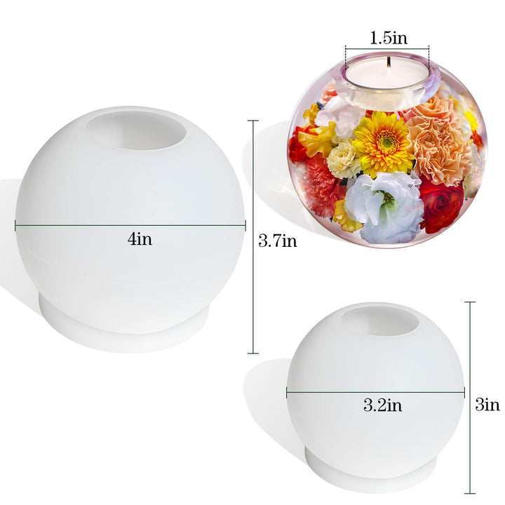 Tealight Candle Holder Resin Molds, 4 Inch and 3.2 Inch Tea Light Holder Molds, Large Sphere Epoxy Resin Mold for DIY Wedding Home Table Decor