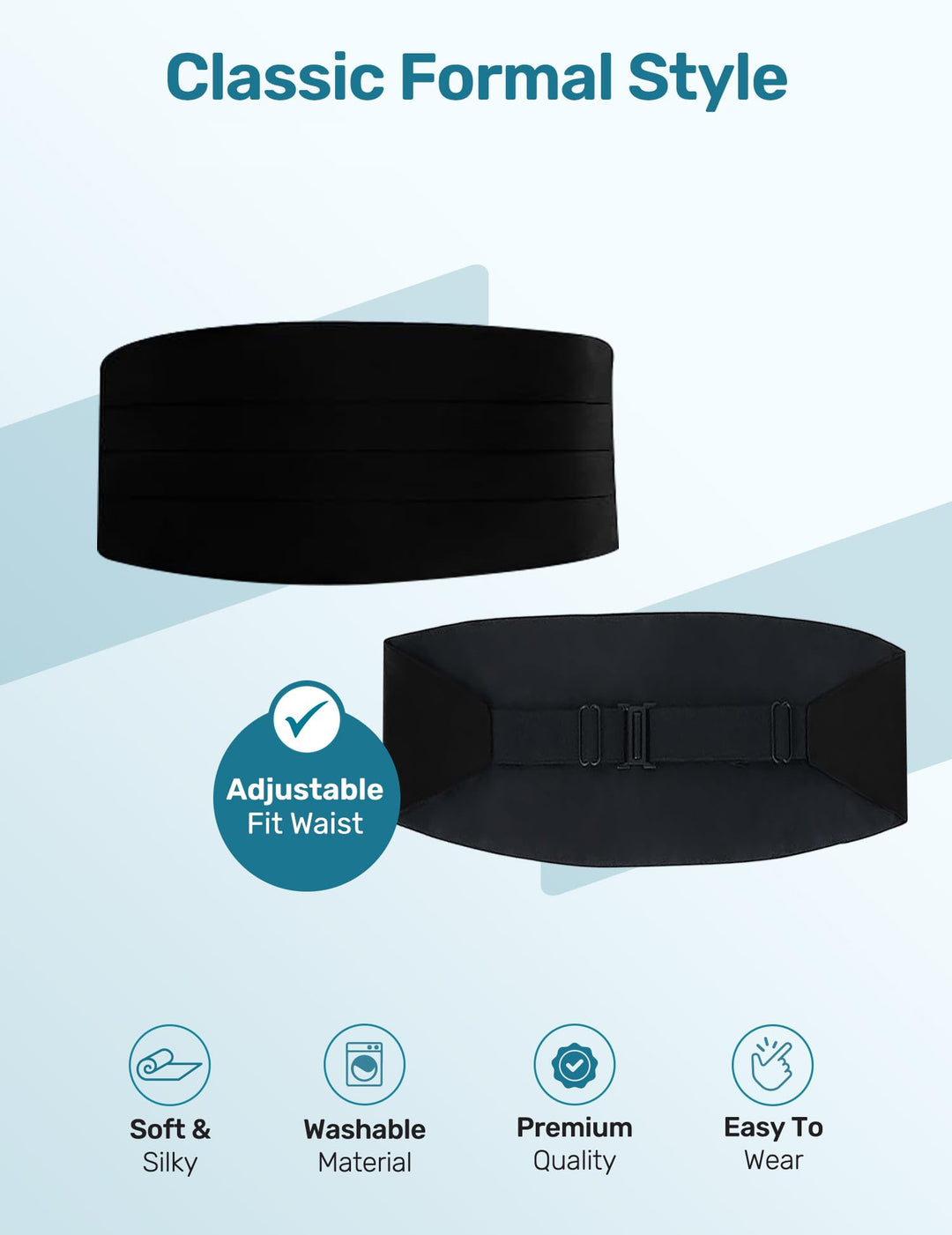 Men&#39;s Adjustable Satin Cummerbund- Black