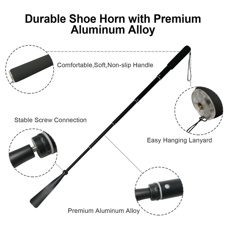 Shoe Horn Long Handle -15-37 Telescopic Metal Shoe Horn Adjustable Length, Aluminum Alloy, Portable Long Handled Shoe Horn, Shoe Horn Long Handle For Seniors Men Women Kids