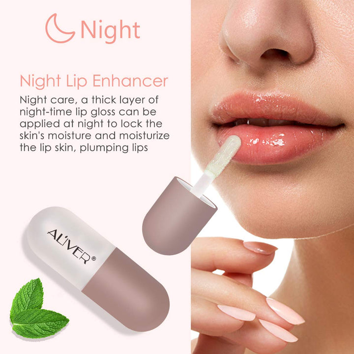 Lip Plumper Gloss- Natural Lip Plumper,Plumper Set Contains Day and Night Lip Gloss -Clear Lip Plump Gloss-Enhancer for Fuller &amp; Hydrated Lips | Give Volume,Moisturize