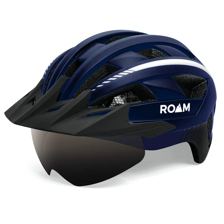 Road Bike Helmet - Durable Helmets for Adults with Sun Visor, LED Light and Detachable Magnetic Goggles - Adjustable Size - Mountain Bicycle Helmet for Adult Men & Women