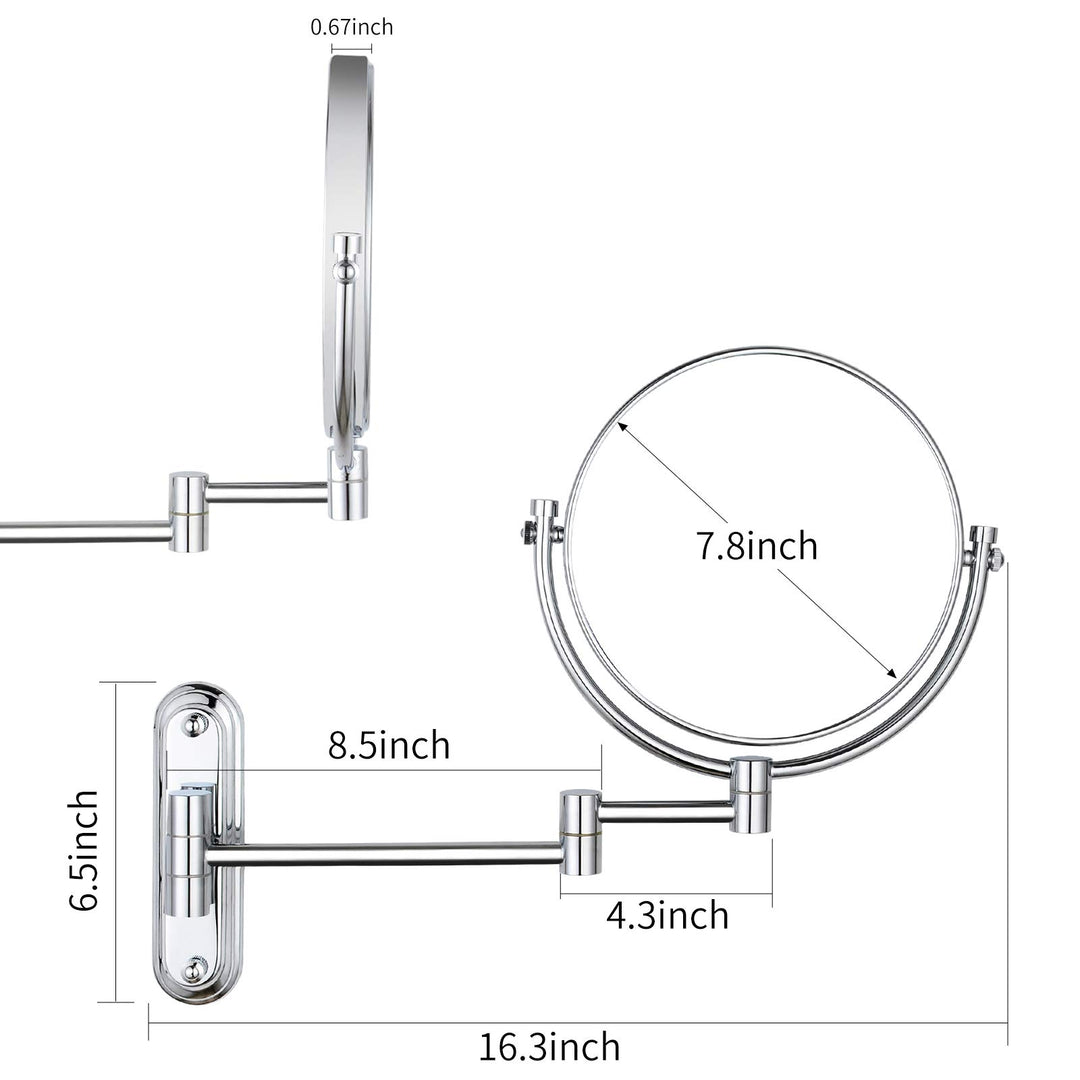 Wall Mount Mirror 8 Inch, Double-Side 1X/10X Magnified for Makeup and Shaving, Chrome Finished