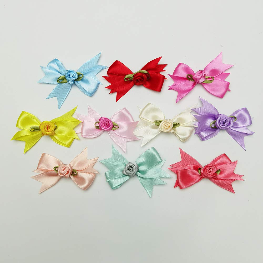 30PCS Assorted of 10 Colors 5CM Satin Ribbon Flowers Bows Appliques Wedding Craft (Satin Rose, 2)