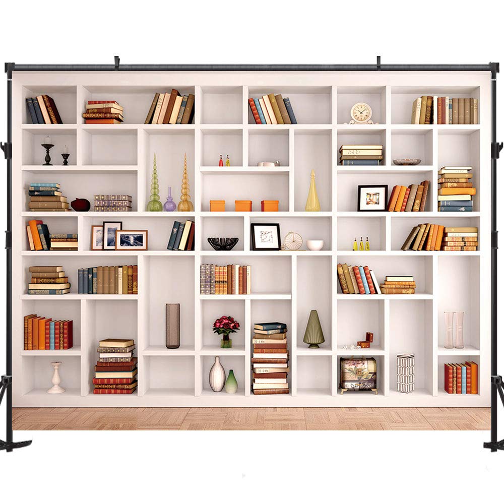 Maijoeyy 7x5ft White Bookshelf Backdrop Bookcase Backdr
