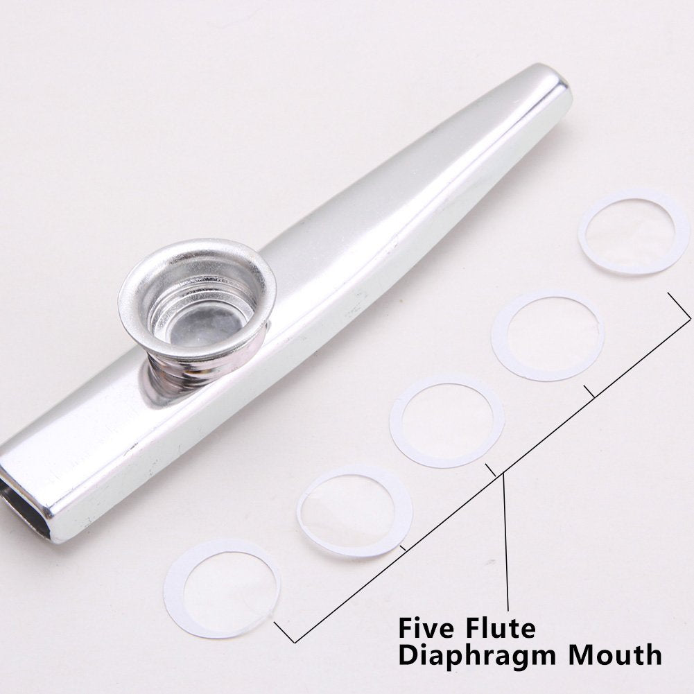 Kazoo Silver Aluminum Alloy with Five Membrane Flute Diaphragm Mouth Kazoos Musical Instruments