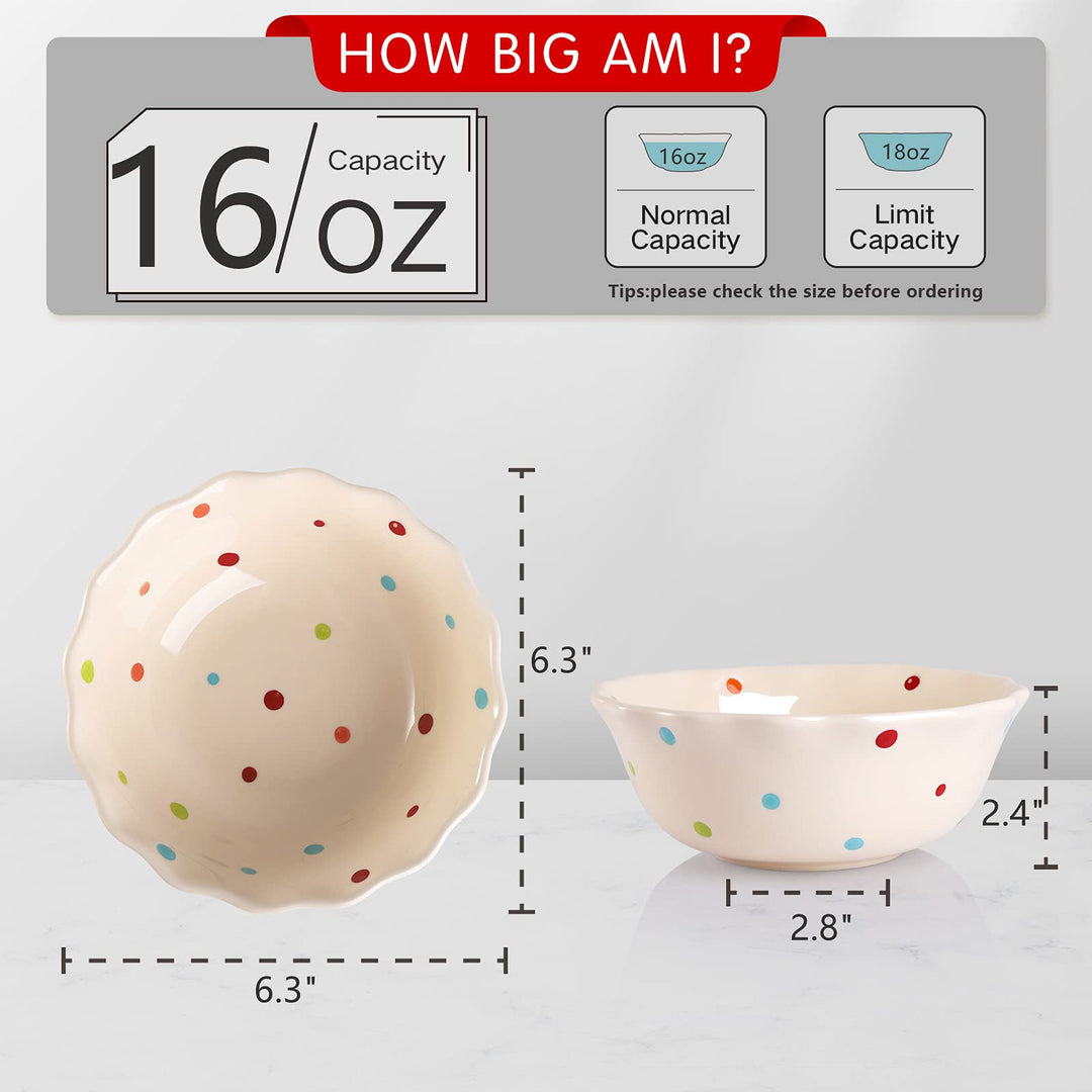 4 Pack Porcelain Dessert Bowls, 16 OZ Ceramic Ice Cream Bowls for Kitchen, Soup Serving Bowls for Cereal, Salad, Nuts, Oatmeal, Fruit, Prep, Side Dishes, Microwave and Dishwasher Safe