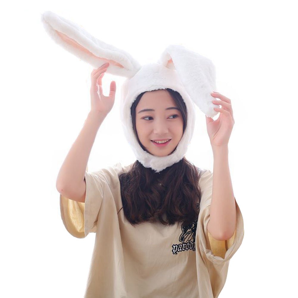 Plush Fun Bunny Ears Hood Women Costume Hats Cosplay Christmas Party Holiday Hat, White
