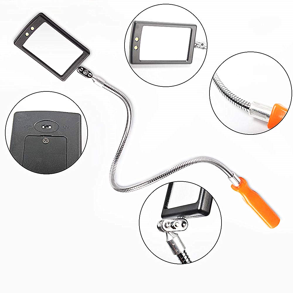 Inspection Mirror Flexible Inspection Mirror 360 Rotation with 2 LED Lighted Flexible Inspection Mirror Swivel for Automotive and Shower Use Mirror on a Stick